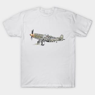 P-51 Mustang Airplane American WW2 Aircraft Sketch Art T-Shirt